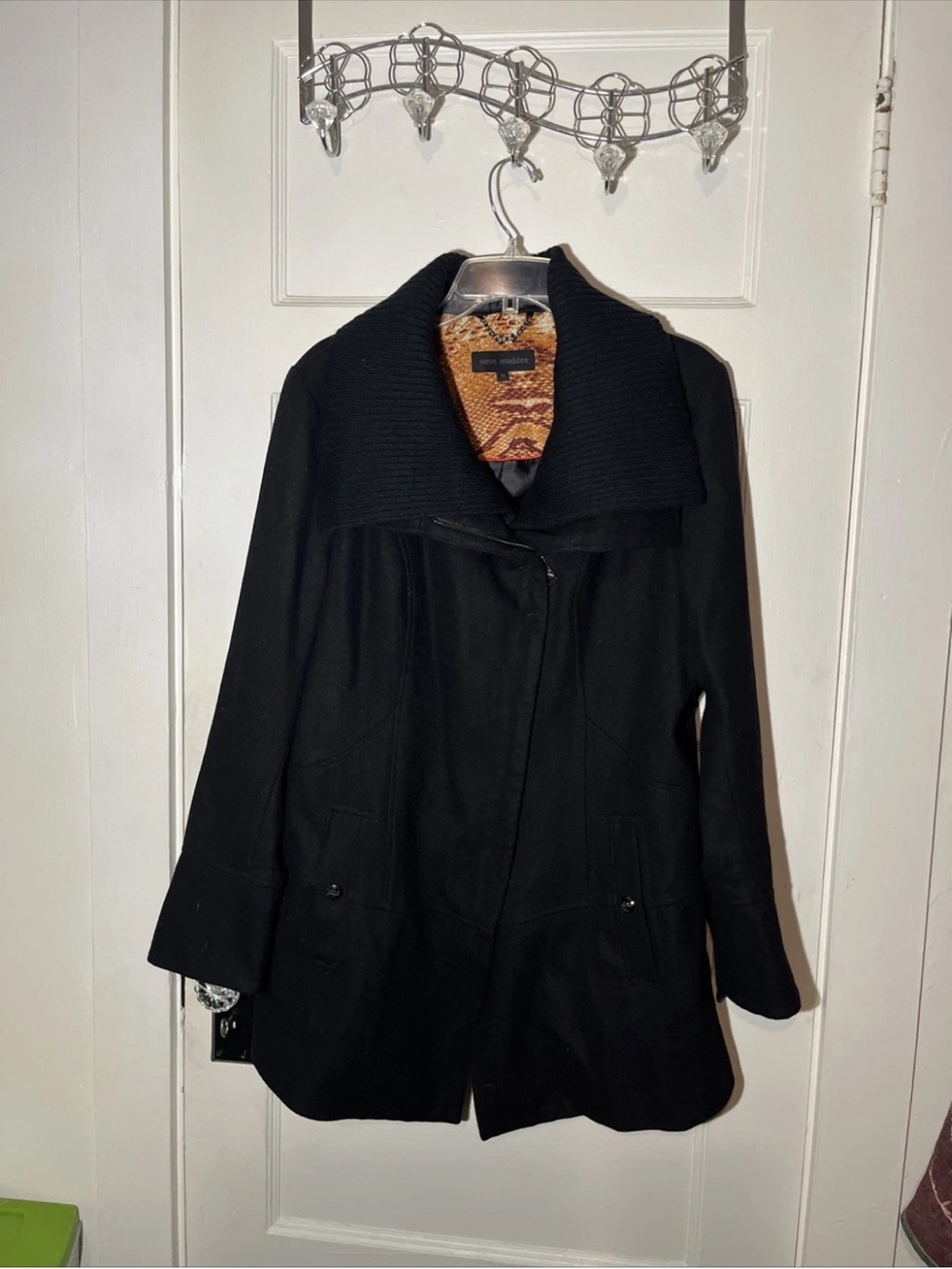 Women’s Winter Jacket Size XL Steve Madden Black Pea Coat Wool